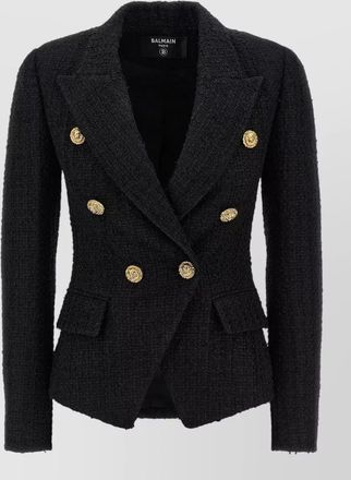 Balmain textured tweed blazer double breasted buttons