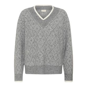 Kaffe V-neck Trui - Dames - V-hals truien - Grijs - S - Leer - Truien & Vesten