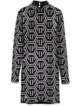 Philipp Plein monogram-embellished mini dress - women - Polyester/Elastane/Viscose/Cotton - S - Black