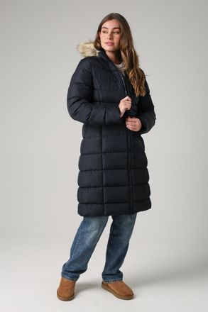 French Connection Womens Navy Midi Padded Parka Jacket With Faux Fur Hood - Size X-Small