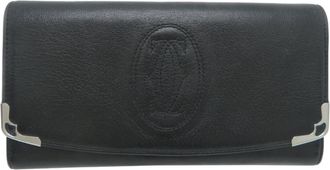 Cartier Black Leather Long Wallet (Bi-Fold) (Pre-Owned)