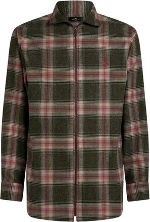 Etro check zip-up shirt - men - Fabric - 4XL - Brown