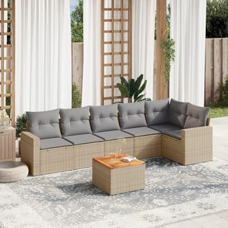 vidaXL Vidaxl - Set Sof&aacute;s De Jard&iacute;n 7 Piezas Y Cojines Rat&aacute;n Sint&eacute;tico Beige