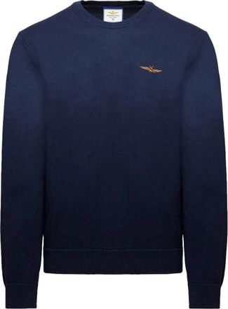 Aeronautica Ma 1611Ul 00506 Ronde hals knitwear - Heren - Ronde hals truien - Blauw - XL - Katoen - Truien & Vesten