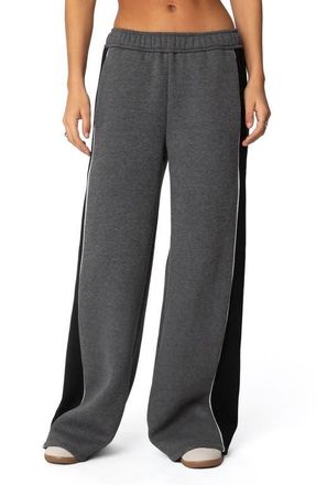 Edikted Contrast Stripe Wide Leg Sweatpants in Dark-Gray at Nordstrom, Size X-Small