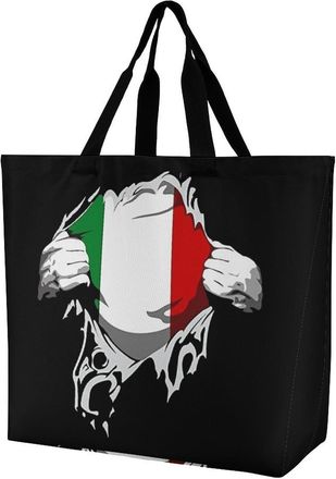 Generic Italian Flag Reusable Shopping Bags One Shoulder Grocery Tote Bag Waterproof Big Purse for Work Travel