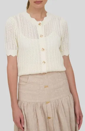 ZOE AND CLAIRE Short Sleeve Semisheer Pointelle Sweater in Cream at Nordstrom, Size Large