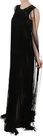 John Richmond Black Silk Beaded Sequined Sheer Womens Dress