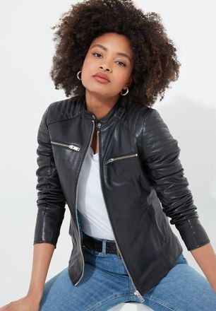 Joe Browns Leather Zip Biker Jacket in Black at Nordstrom, Size 12