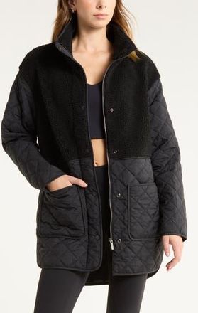 Zella Faux Shearling Hybrid Quilted Long Jacket in Black at Nordstrom Rack, Size X-Large