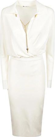 Elisabetta Franchi Viscose Jurk met Juwelenketting - Dames - Casual kleedjes - Beige - M - Kleedjes