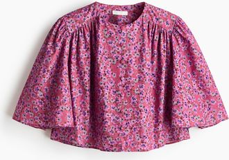 H&M Kurze Baumwollbluse - Dunkelrosa/Gebl&uuml;mt