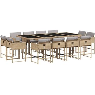 vidaXL Set Comedor De Jard&iacute;n Con Cojines 13 Pzas Rat&aacute;n Sint&eacute;tico Beige Vidaxl