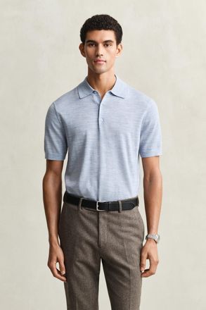 GANT Men Extra Fine Merino Wool Short Sleeve Polo Sweater (XXXL) LIGHT BLUE MELANGE