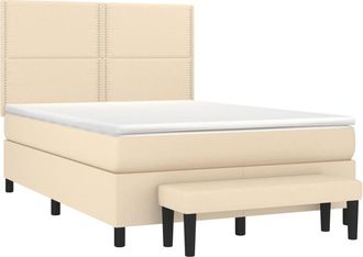 vidaXL Cama Box Spring Con Colch&oacute;n Tela Color Crema 140x190 Cm Vidaxl