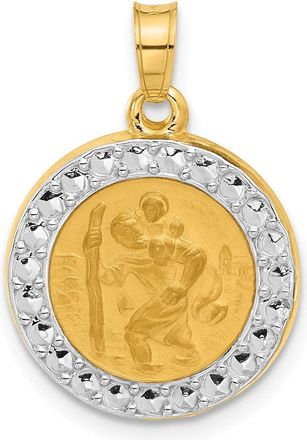 Diamond2Deal 14k Yellow Gold with White Rhodium Hollow St. Christopher Medal