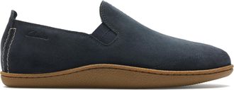 Clarks Home Mocc Suede Slippers in Navy Standard Fit Size 11, Blue