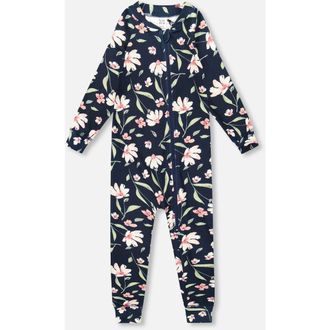 Deux par Deux One-Piece Thermal Underwear Flower in Navy at Nordstrom, Size 6M
