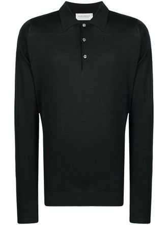 John Smedley Poloshirt met lange mouwen - Zwart