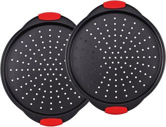 Nutrichef 2Pc Non-Stick Pizza Tray With Silicone Handle