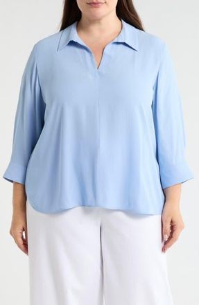 Eileen Fisher Split Neck Silk Top in Skylight at Nordstrom, Size 2 X