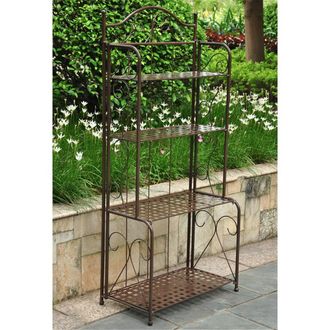 International Caravan Inc 3472-HD-BZ Mandalay Iron Folding Baker Rack, Bronze