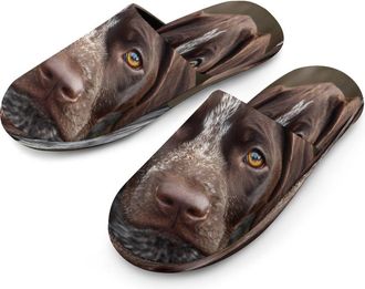 Generic German Shorthaired Pointer Dog Mens Cozy Memory Foam Slippers Warm Cotton House Shoes Comfy Slipper for Indoor Outdoor