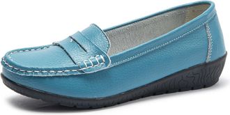 Generic Womens Comfortable Casual Loafers, Classic Penny Loafers for Women Leather Moccasin Shoes for Business Work (Light Blue,7.5)