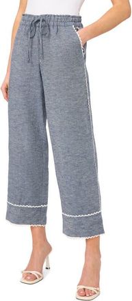 CeCe by Cynthia Steffe Lace Trim Crop Cotton & Linen Pants in Med Indigo at Nordstrom, Size X-Large