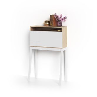 HERDASA Escritorio Bristol En Melamina Roble Con Puerta Abatible Y Patas De Haya Blanco, De Herdasa
