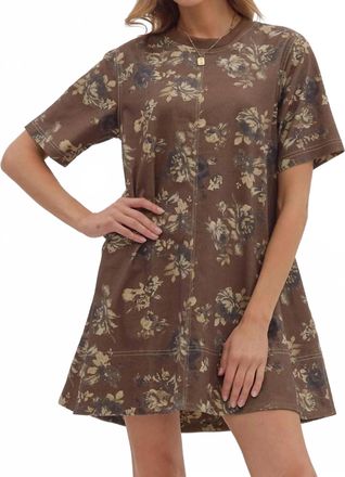 Entro Floral Printed Denim Mini Dress In Brown