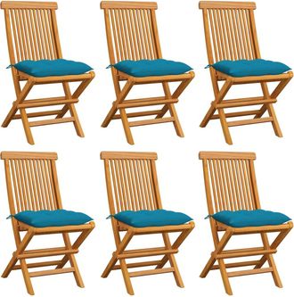 vidaXL Vidaxl - Sillas De Jard&iacute;n 6 Uds Madera De Teca Con Cojines Azul Claro