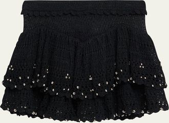 Isabel Marant Metuanie Tiered Crochet Knit Mini Skirt