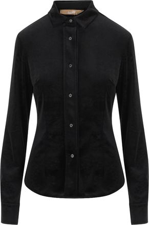 DON'T @ ME Black Curved Hem Stretch Technical Jersey Shirt