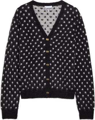 Ganni Polka dot Brushed Alpaca-blend Cardigan - Black - S (UK8-10 / S)