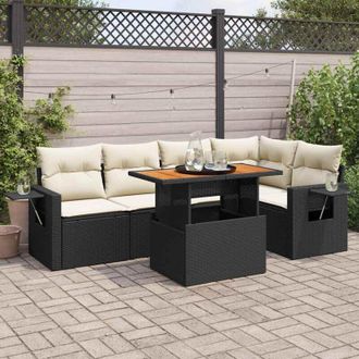 vidaXL Vidaxl - Set De Sof&aacute;s De Jard&iacute;n 6 Piezas Y Cojines Rat&aacute;n Sint&eacute;tico Negro