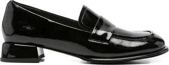 Sergio Moretti Black Glossy Rounded Square Toe Strap Patent Leather Loafers