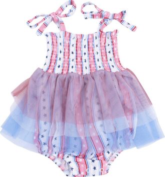 Angel Dear Stars & Stripes Tutu Skirted Bodysuit in Red White Blue at Nordstrom, Size 18-24M