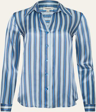 L'agence Tyler Striped Silk Button-Front Blouse
