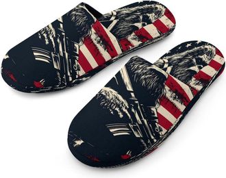 Generic Bigfoot Holding Rifle U.S. Flag Mens Cotton Slippers Memory Foam Comfort House Shoes Winter Indoor Slipper for Hotel Casa Spa