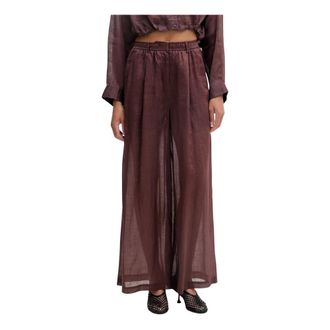 Isabelle Blanche Wijde broek - Dames - Broeken - Bruin - Maat: XS Linnen