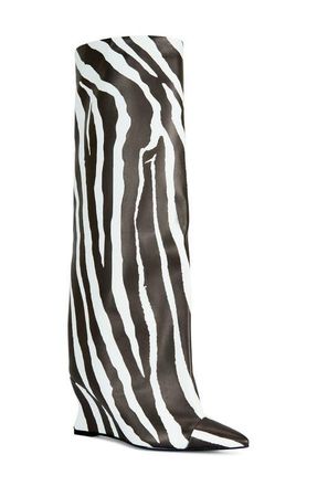 Azalea Wang Kenya Wide Shaft Wedge Boot in Kenya Zebra at Nordstrom, Size 9