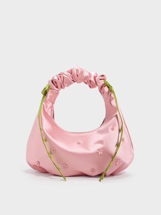 Charles & Keith Mabel Satin Floral-Vine Hobo Bag