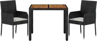 vidaXL Set Comedor De Jard&iacute;n 3 Pzas Con Cojines Rat&aacute;n Sint&eacute;tico Negro Vidaxl