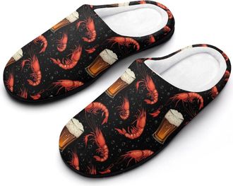 Generic Shrimps Beer Womens Slippers Warm House Slippers Indoor House Shoes with Anti-Skid Rubber Sole