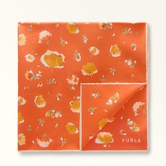 Furla Daisy Sciarpa Toni Paprika Crepe Satin Con Stampa Scattered Floral Donna