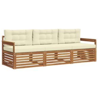 vidaXL Conjunto De Sof&aacute;s De Exterior Con Coj&iacute;n 3 Pcs Natural Y Crema Vidaxl