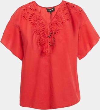 Paule Ka Red Embroidered Cotton Blouse