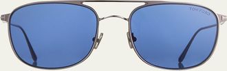 Tom Ford Mens Jake Round Metal Double-Bridge Sunglasses