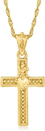 Ross-Simons Italian 18kt Gold Over Sterling Sacred Heart Cross Adjustable Pendant Necklace